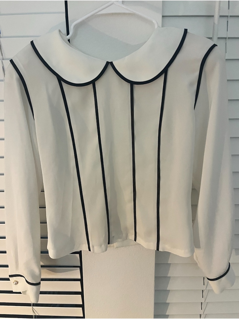 Tokyo Blouse with Black Piping - Peter Pan Collar